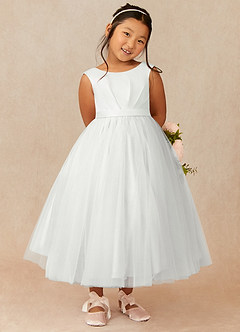 Azazie Bee vestidos de niña de las flores Vestido de Diamante Blanco de Tul de Princesa con Plisado image1