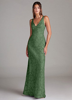 Azazie Tianna Bridesmaid Dresses Eucalyptus Sheath Lace Floral Burnout Dress image1