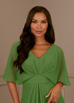 Azazie Oksana vestidos de madre de la novia Vestido de Albahaca de Gasa de Corte en A con Cuello en V Plisado image4