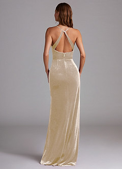 Azazie Becca Bridesmaid Dresses Champagne Sheath Velvet Dress image6