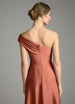 Azazie Melanie 신부 들러리 드레스 A라인 오프 더 숄더 스트레치 새틴 바닥 길이 드레스 image2