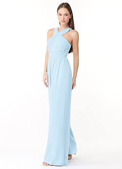 Azazie Berdie Bridesmaid Dresses Sky Blue Halter Chiffon Jumpsuit image3