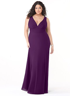 Azazie Christiana Bridesmaid Dresses Grape A-Line V-Neck Pleated Chiffon Dress image9
