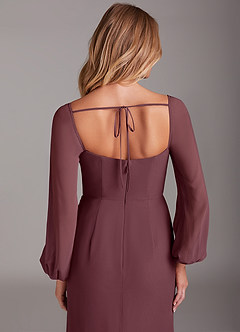 Azazie Charissa Bridesmaid Dresses Sangria Sheath Long Sleeve Chiffon Dress image2