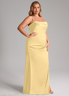 Azazie Leonis Brautjungfernkleider Wandelbar Meerjungfrau-Linie Plissee Stretch-Satin Kleid Butter image13
