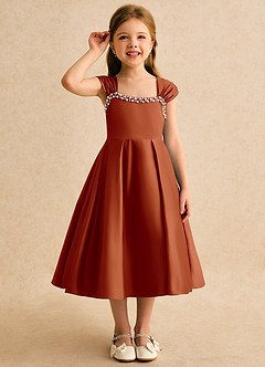 Azazie Yosemite Flower Girl Dresses Paprika Ball-Gown Sweetheart Neckline Matte Satin Dress image5