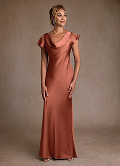 Azazie Shelby Final Sale Clay Mermaid Pleated Stretch Satin Dress image1