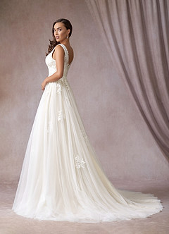 Azazie Alemia Wedding Dresses A-Line Lace Tulle Chapel Train Dress image3