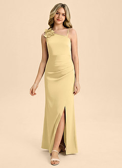 Azazie Remi Junior Robe Fourreau en Satin extensible Fente Latérale Beurre image4