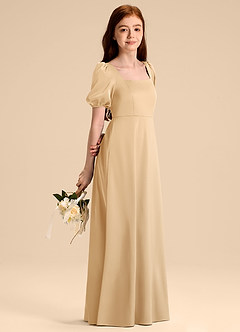 Azazie Briar Junior Gold A-Line Bow Stretch Satin Dress image4