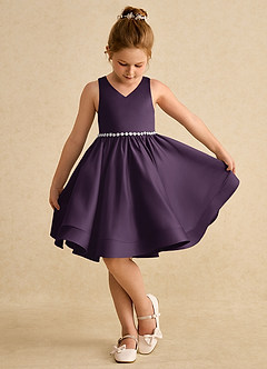 Azazie Julietta Flower Girl Dresses Plum Ball-Gown Convertible Tulle Dress image4