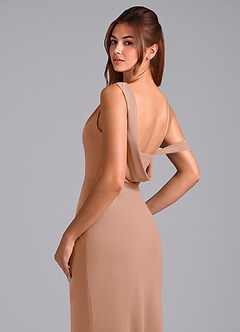 Azazie Madelyn Brautjungfernkleider Wandelbar Meerjungfrau-Linie Schulterfrei Chiffon Kleid Champagner Rosa image2
