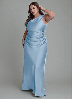 Azazie Kieryn Vestidos de damas de honor Vestido Azul Pálido de Satén Elástico de Corte Sirena con Plisado image9