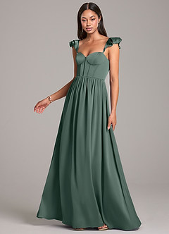 Azazie Denisse Bridesmaid Dresses Sea Moss A-Line Ruched Stretch Satin Dress image3