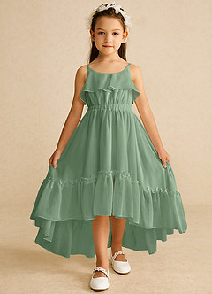 Azazie Karmen Abiti da Ragazza di Fiori Abito A-Line in Chiffon Increspato Matcha image1