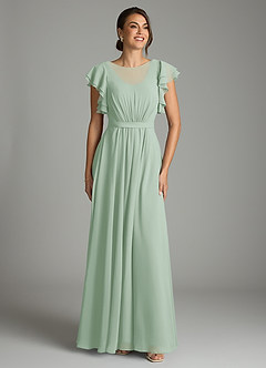 Azazie Daphne Modest Bridesmaid Dresses A-Line Ruffled Chiffon Floor-Length Dress image1
