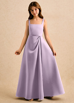 Azazie Emiko Girls Formal vestidos de niña de las flores Vestido Lila Esmerilada de Satin Mate de Línea A con Plisado image4
