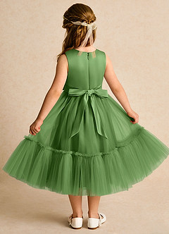 Azazie Miracle Abiti da Ragazza di Fiori Abito A-Line in Raso Opaco Fiocco Basilico image2
