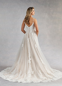 Azazie Avarie Wedding Dresses Diamond White Nude A-Line Sequins Tulle Dress image3