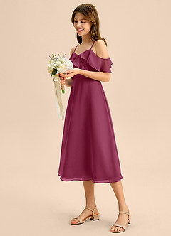 Azazie Kamilla Junior Abito A-Line in Chiffon a Spalla Scoperta Gelso image3