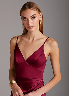 Azazie Shania Brautjungfernkleider Etui V-Hals Gefaltet Stretch-Satin Kleid Burgunderrot image5