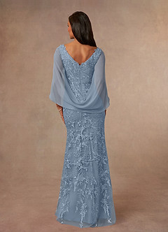 Azazie Ferris Mère de la mariée Robes Robe Fourreau en Mousseline de soie Col V Bleu Poussiéreux image3