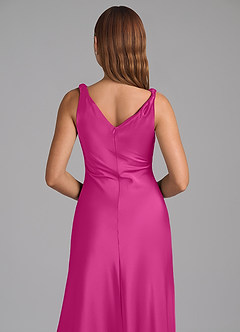 Azazie Nerine Bridesmaid Dresses Fuchsia A-Line Pleated Stretch Satin Dress image2
