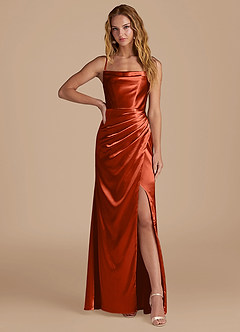 Azazie Marzia Robes de demoiselle d'honneur Robe Sirène en Satiné métallisé Plissée Paprika image1