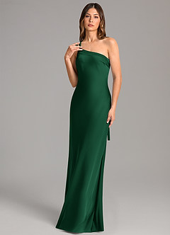 Azazie Monroe Bridesmaid Dresses Dark Green Mermaid One Shoulder Stretch Satin Dress image1