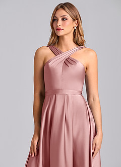 Azazie Dixie Bridesmaid Dresses Dusty Rose A-Line Pleated Stretch Satin Dress image6