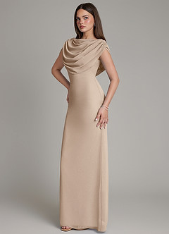Azazie Hadley Robes de demoiselle d'honneur Robe Sirène en Mousseline de soie Plissée Taupe image9