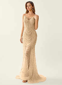 Cerys Champagner Perlen- und Strassbesetztes Ballkleid image3