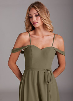 Azazie Aaron Brautjungfernkleider Wandelbar A-Linie Schulterfrei Chiffon Kleid Weidengrün image2