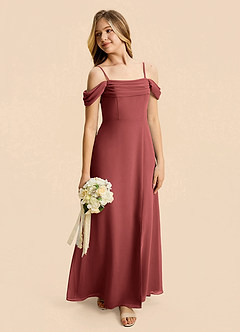 Azazie Lilly Junior Terracotta A-Line Pleated Chiffon Dress image5