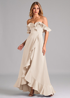 Azazie Lyra Bridesmaid Dresses White Alabaster A-Line Off the Shoulder Stretch Satin Convertible Dress image1