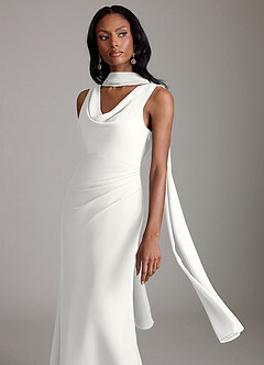 Azazie Linelle Brudtärnklänningar Klä av Sjöjungfru i Chiffong Plisserad Vit image7