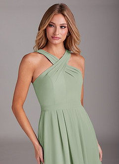 Azazie Dixie Brautjungfernkleider A-Linie Halter Gefaltet Chiffon Kleid Staubiger Salbeigrün image5