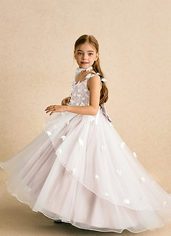 Azazie Darlina Robe Demoiselle D'honneur Fillette Robe Princesse en Tulle Dentelle Ivoire Pétale De Rose image3