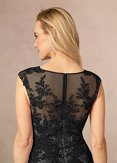 Azazie Flynn Mother of the Bride Dresses Black A-Line Boatneck Lace Tulle Dress image5