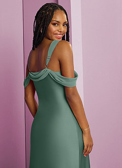 Barbie ♥ Azazie Final Sale Eucalyptus Sheath Pleated Stretch Satin Dress image8