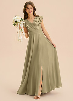 Azazie Anysa Junior Robe Trapèze en Mousseline de soie Rayé Vert Mousse image3