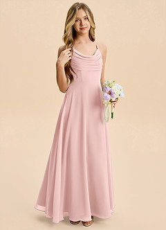 Azazie Gia Junior Powder Pink A-Line Pleated Chiffon Dress image5