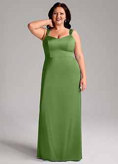 Azazie Denice Robes de demoiselle d'honneur Robe Fourreau en Satin extensible Plissée Basilic image7