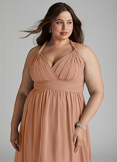 Azazie Ashia Bridesmaid Dresses Champagne Rose A-Line Pleated Chiffon Dress image10