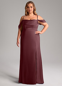 Azazie Saige Brautjungfernkleider Etui Schulterfrei Stretch-Satin Kleid Sangria image15