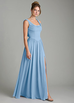 Azazie Novi Vestidos de damas de honor Vestido de Azul Pálido de Gasa de Corte en A con Plisado image3