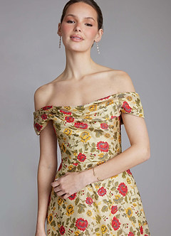 Azazie Kaliah Vestidos de damas de honor Vestido de Girasol de Brocado de Corte en A con Vestidos sin tirantes image6