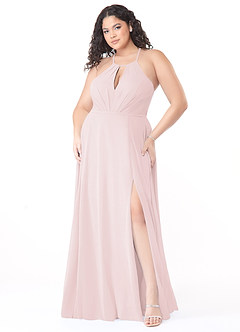Azazie Evalleen Vestidos de damas de honor Vestido de Rosa Rubor de Gasa de Corte en A con Plisado image17