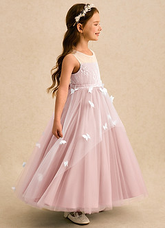 Azazie Mariposa Abiti da Ragazza di Fiori Abito Principessa in Tulle Pizzo Rosa Cipria image1