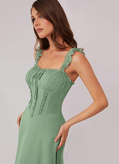 Barbie ♥ Azazie Brautjungfernkleider A-Linie Herzausschnitt Chiffon Kleid Matcha image5